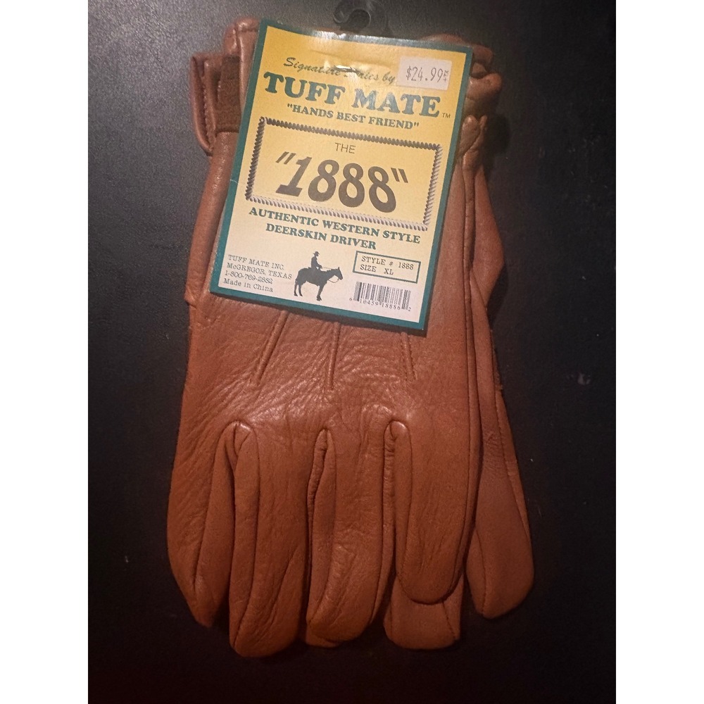 Tuff Mate 1888 Authentic Western Deerskin Driver Gloves Brown XL NWT